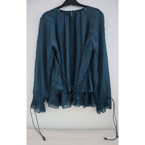Kenzo 2TO172 5HA 73 Women's Sz 40 Deep Jade Sheer Layered Ruffle Blouse $325+ - Picture 2 of 13